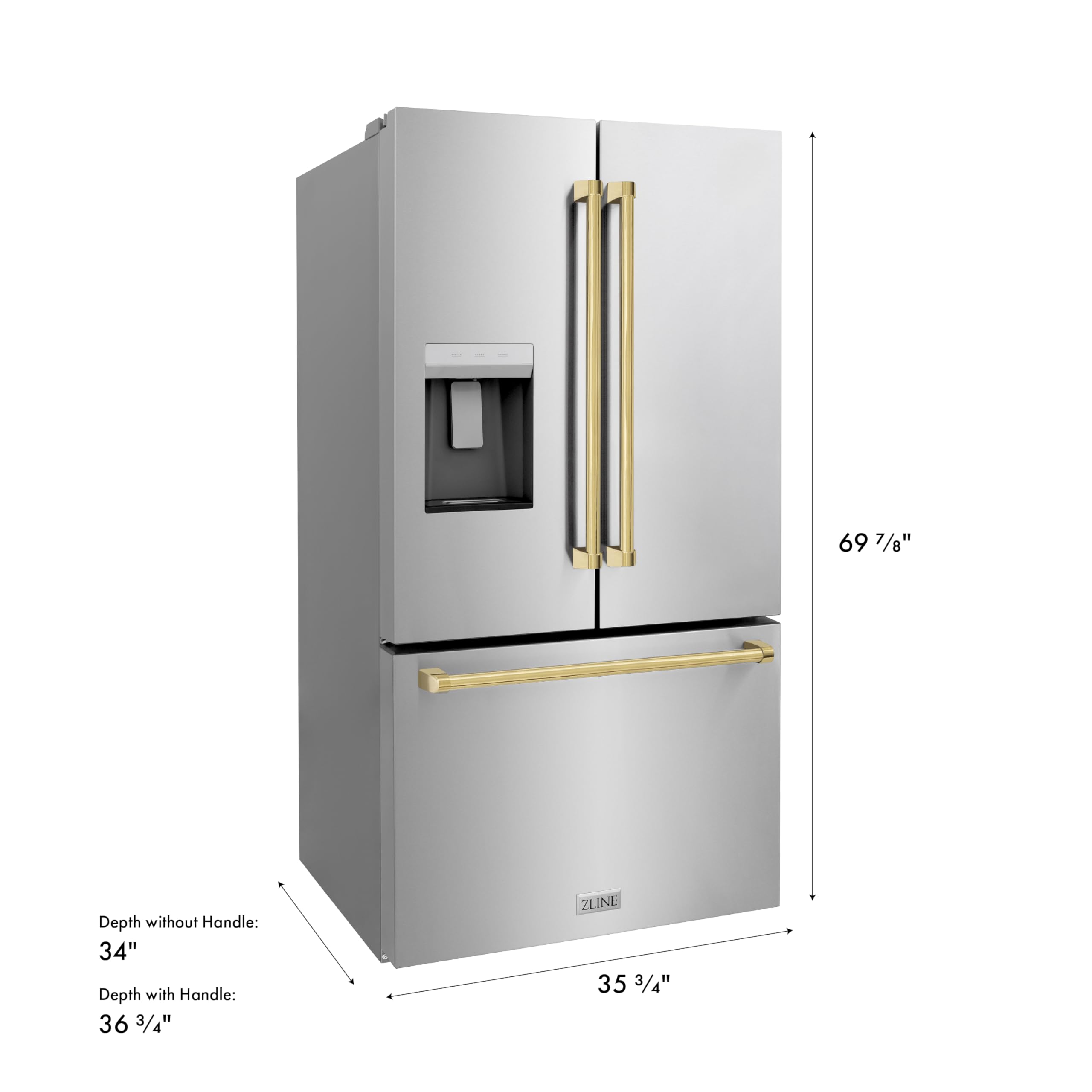 Z Line Kitchen and Bath ZLINE Autograph 36 in. Standard-Depth Refrigerator w/Polished Gold Handles (RSMZ-W-36-G) on Fridge.com