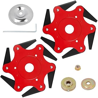 2 PCS 6 Steel Razors Trimmer Heads, Universal Weed Eater Blades Fit for Lawn Mower, String Trimmers, Gardening Lawnmower, Upgraded 6 Steel Trimmer Head Metal Mn65 with Tools Kit