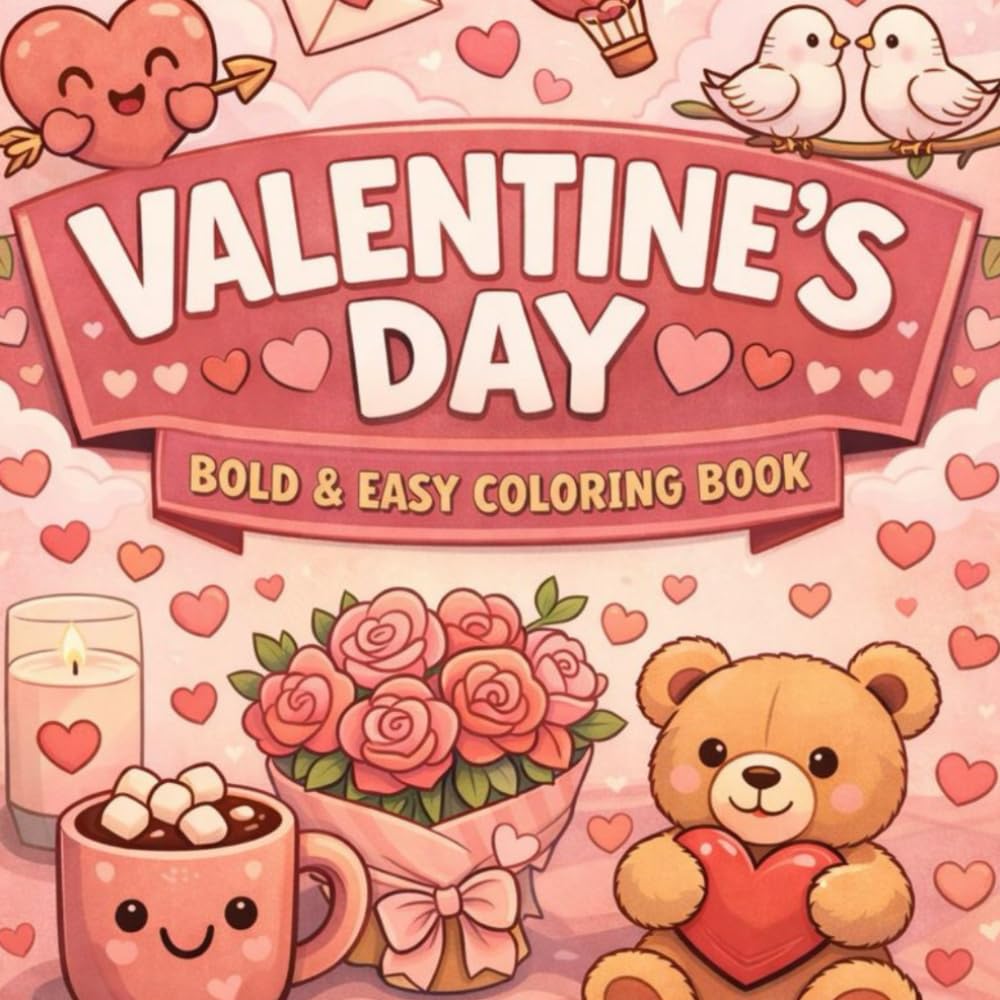 Bold & Easy Valentine's Day Coloring book: Cozy, Cute, Lovely and Sweet Romance - Simple Large Print for Stress...: Screen-Free Coloring book for Valentine's Day