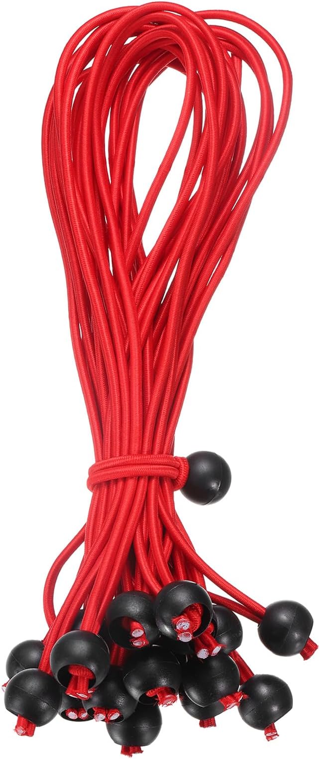 uxcell 12" Balls Bungee Cords, 20 Pcs Bungee Cords with Balls Elastic Tarp Tie Downs for Tents, Camping, Tarp, Posters, Expander Loops, Tarpaulin Holders, Tarpaulin Rubber (Red/Black)