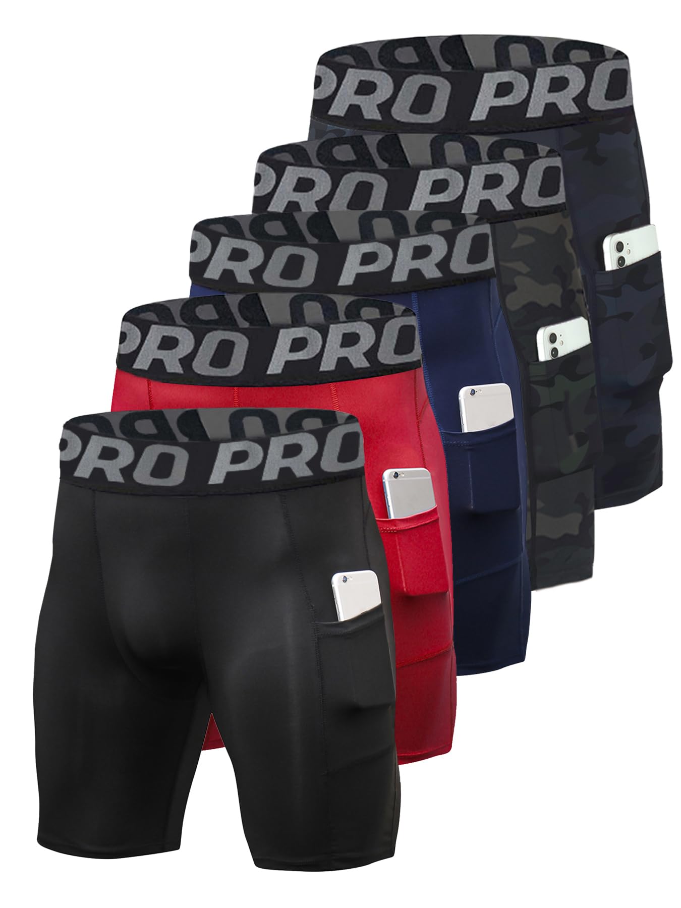 Sanke 3 or 5 Pack Mens Compression Shorts Athletic Underwear Performance Baselayer with Pocket for Workout Running Gym