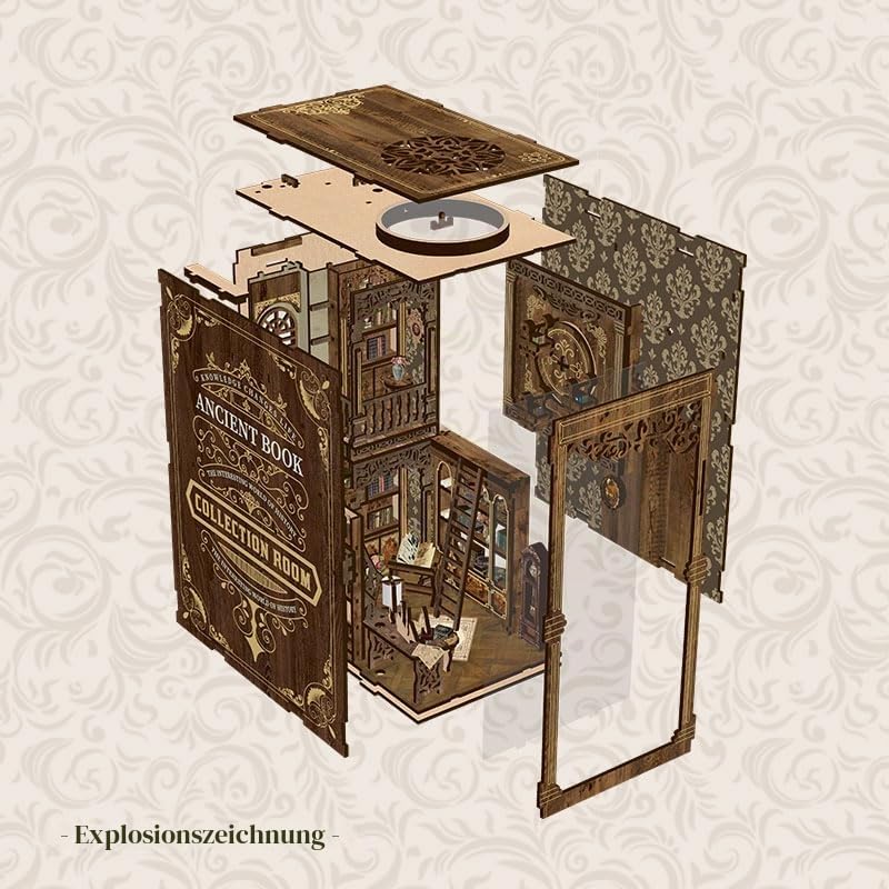 Book Nook mit LED-Licht – 3D-Puzzles für Erwachsene, DIY-Miniaturhaus-Set, kreative 3D-Buchstütze, Bücherregal-Dekor, perfekte Puppenhaus-Buchecke – Book Nook Ancient