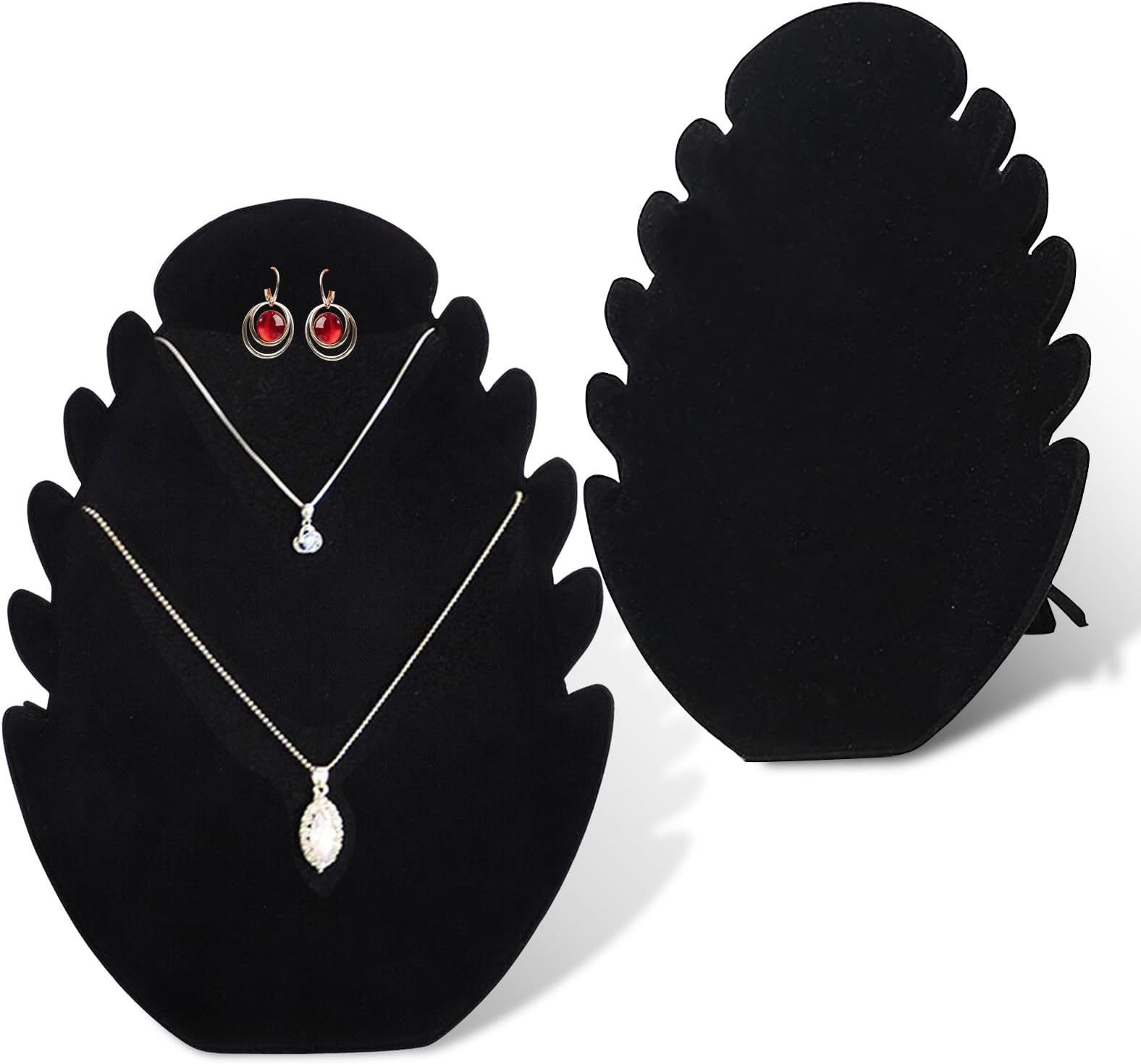 NCOALE Necklace Stand, 2PCS Black Velvet Necklace Holder Jewelry Display Hanging Earring Pendant Chain Holder Organizer With 5 Notches for Chains (Black)