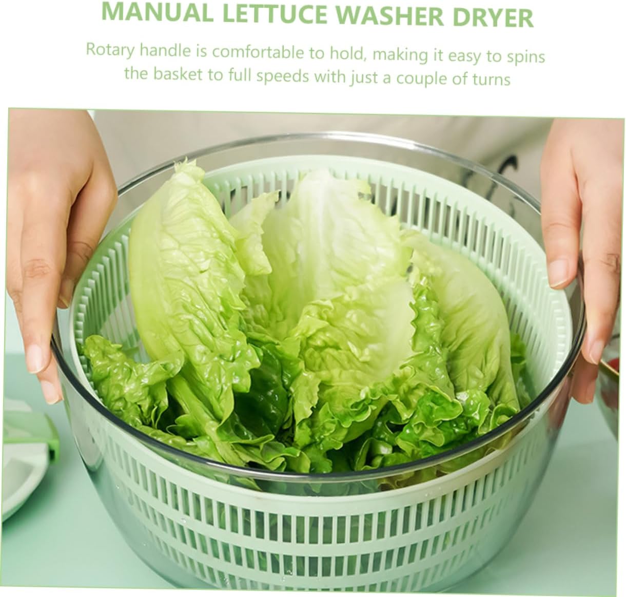 Manual Lettuce Washer Dryer with Rotary Handle Vegetable Spinner for Quick Salad Cleaning Easy to Use Kitchen Drainer Dishwasher Safe