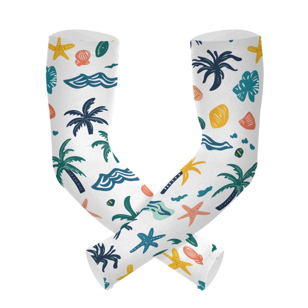 Cooling Arm Sleeves for Men Women UV Sun Protection Arm Covers Palm Trees Shells Compression Sleeves Sports Football Golf Cycling