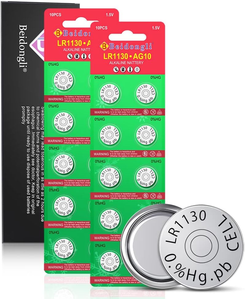 LR1130 Button Cell Batteries AG10 1131 189 1.5V Alkaline Battery Pack of 20 LR54 Button Cell