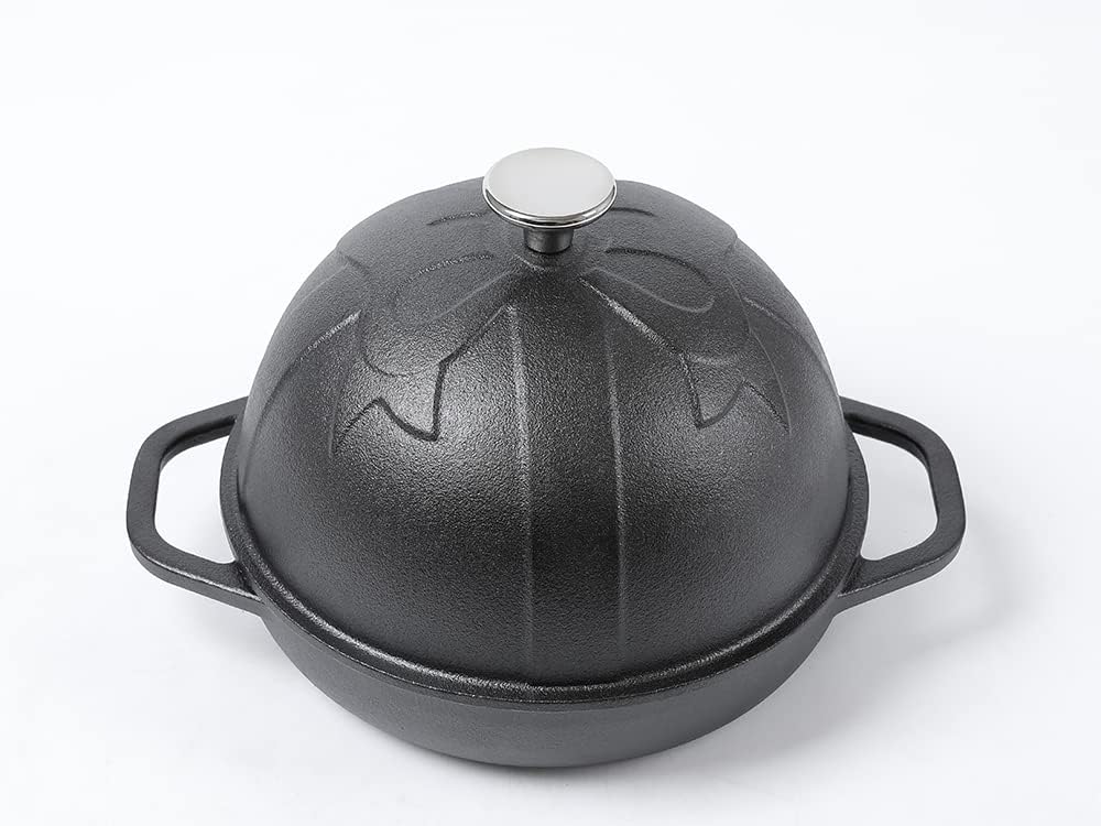HAWOK Cast Iron Bread Cloche, Dia.7.8inch/20cm, 0.95qt, Sourdough Baking Pan Pre-seasoned Black