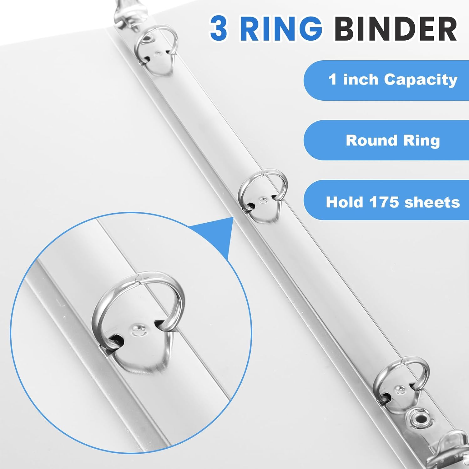 Henoyso 16 Pack 1/2 Inch 3 Ring Binder with Clear Cover Fit Letter Size 8.5" x 11" Paper Holds 140 Sheets, Bulk Binders for Organizing School, Office & Classroom Documents, 1 Pocket (White)