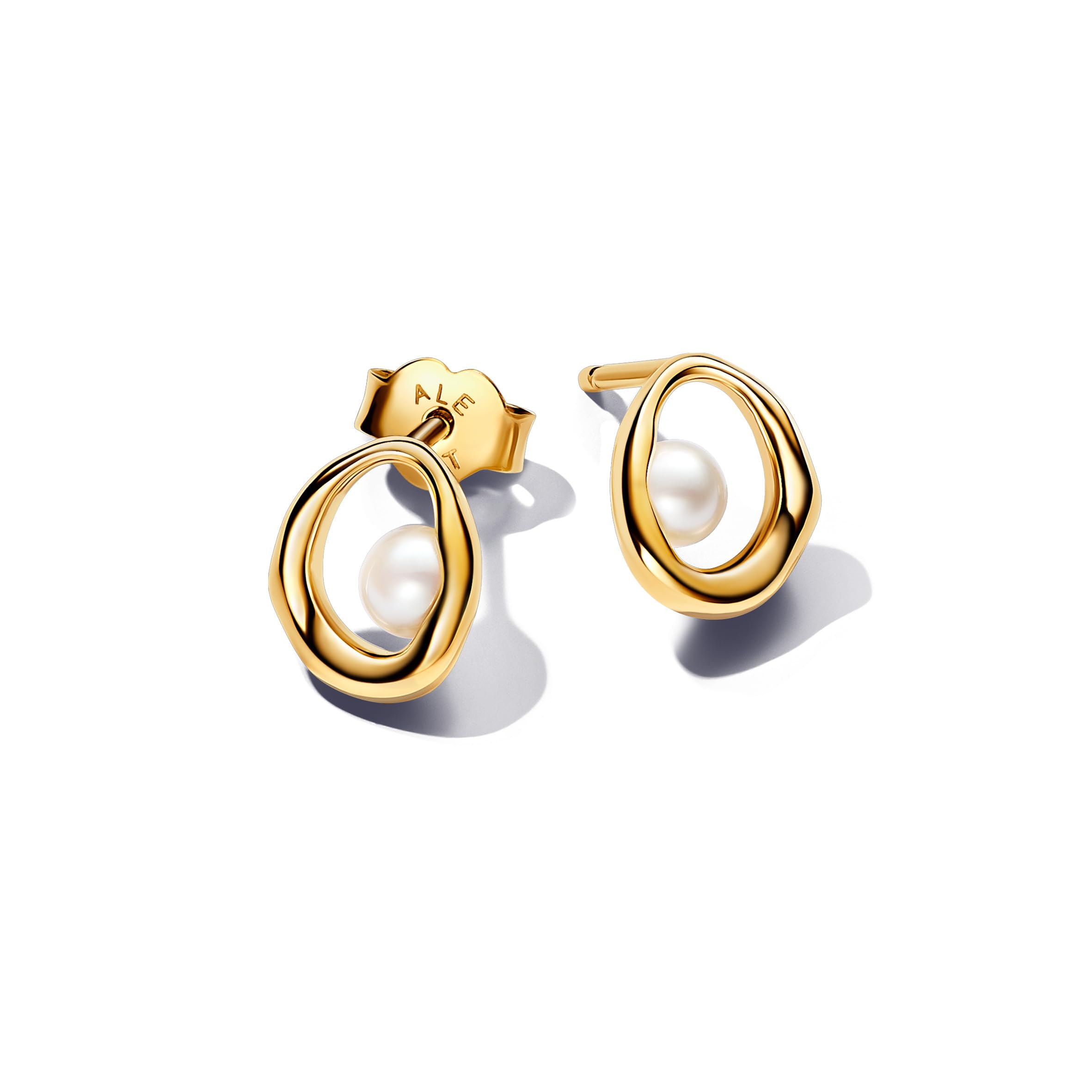 Pandora Essence 14k Gold-plated stud earrings with white treated freshwater cultured pearl