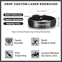 Vista 3 de LanM Pulseras de alerta médica para hombres, pulsera médica para mujeres, pulsera de identificación médica de silicona, tipo 1, pulsera de alerta