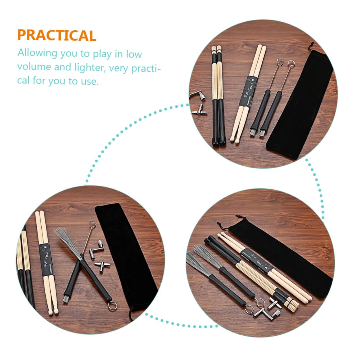 FRCOLOR Bacchette e Pennello per Batteria Kit per Strumenti Musicali Accessori per Principianti e Musicisti Jazz