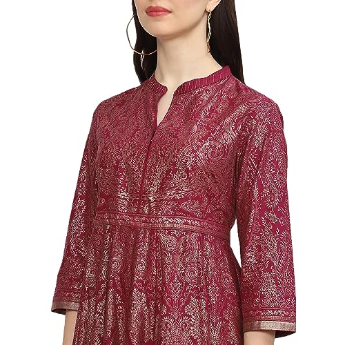Image of BIBA Women's Fit and Flare Ankle Length Cotton Flared Printed Dress