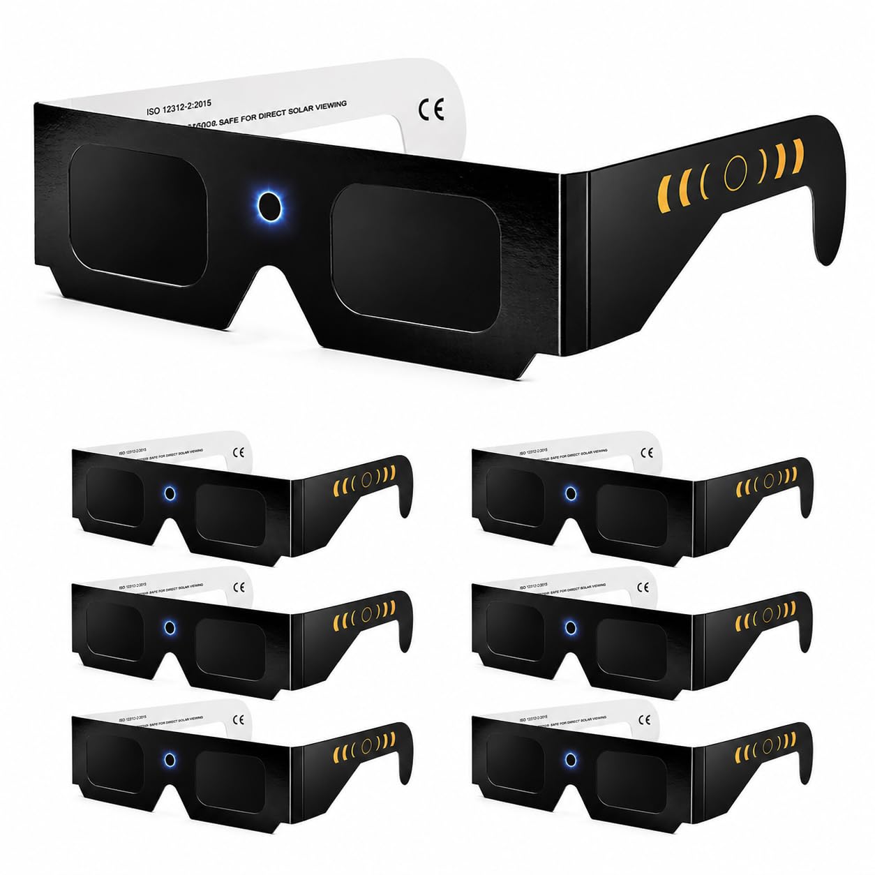 GEVECORI Solar Eclipse Glasses, ISO 12312-2, CE Marked, 6-Pack Black