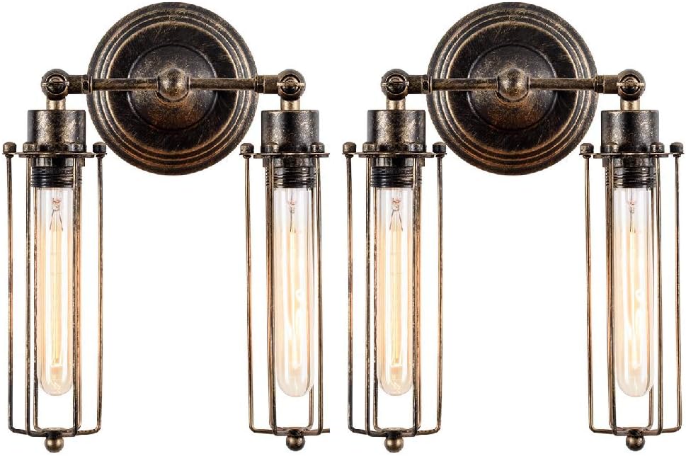 Vintage Wall Lamp 2-Pack Adjustable Industrial Rustic Wire Cage Wall Light Retro Style Indoor Lighting Fixture ;Moonkist (with 2 Light) (Bronze)