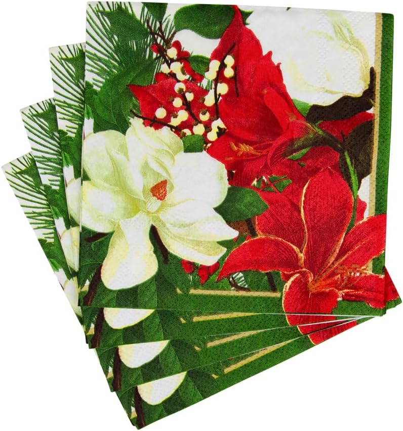 Caspari Christmas Garden Cocktail Napkins - 20 Per Package