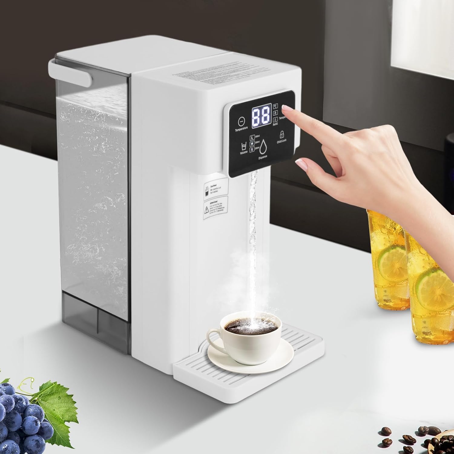 3L Instant Hot Water Dispenser - Smart Touch Screen, 1500W Instant Hot Water Filter Dispenser with Child Lock, Heats up in 3 Seconds for Office, Bedroom, Living Room, Kitchen, White