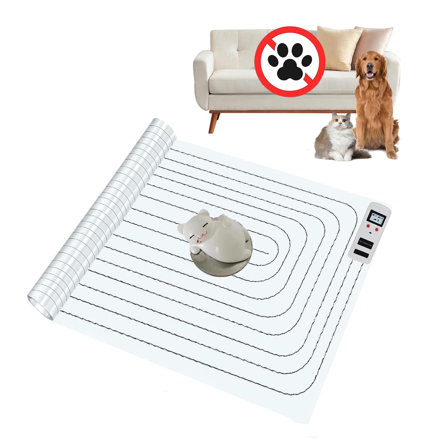 SEERWAY Scat Pet Shock Mat with Tester Upgraded, Shock Training Pads for Dogs and Cats, Electric Repellent Training Mat Keeps Pets Off Couch, Sofa, Counter Top, 48"x20" Rectangular, 3 Training Modes