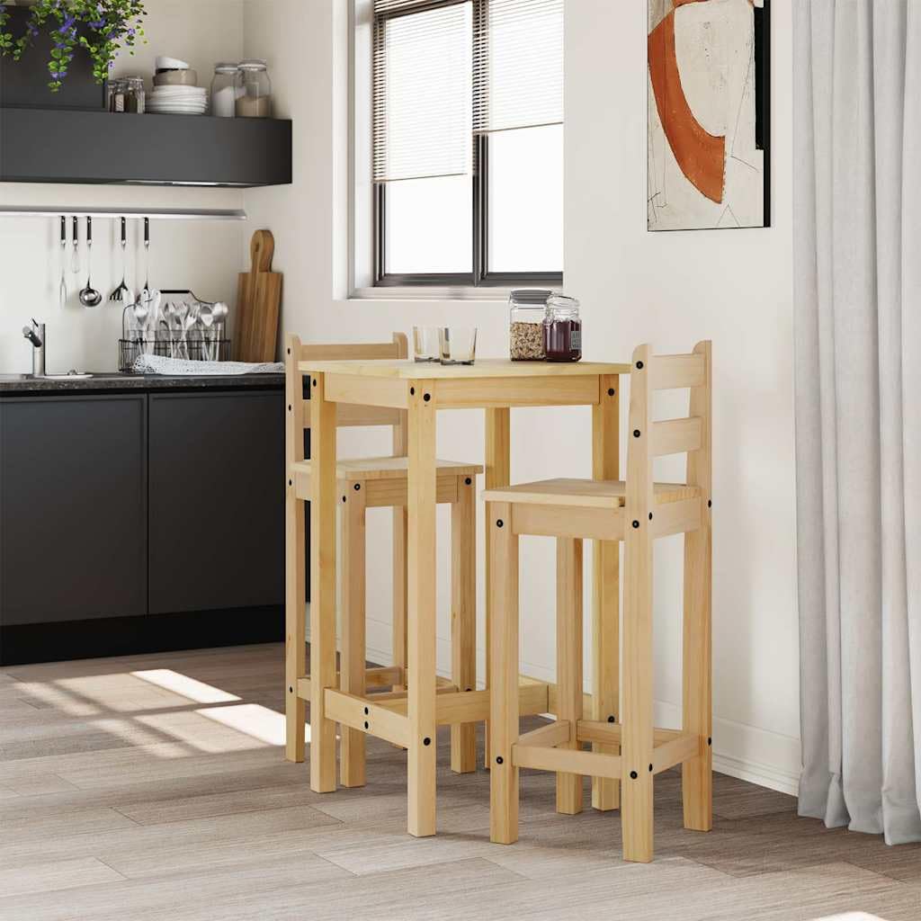 Ensemble de bar 3 pièces en pin massif avec finition cire de miel, table de bar 57 x 57 x 101 cm et 2 chaises de bar, salon pour salle à manger, cuisine, salon, peu encombrant, robuste