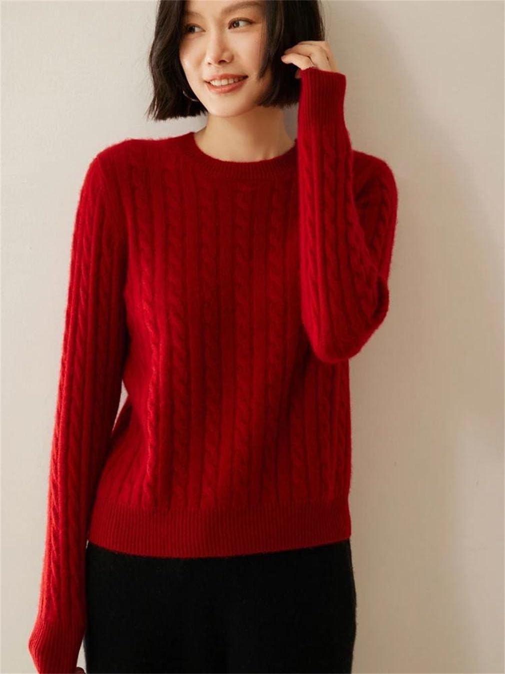 Women's Basic Flower Knit Fall Winter Sweater Cashmere Tops Loose Clothes Warm O-Neck Pullover