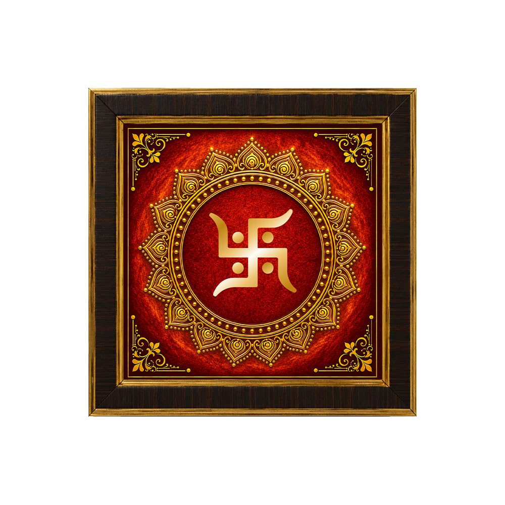 Inephos Golden Acrylic Swastik Symbol Photo Frame with 3D Effect | Sacred Spiritual Wall Art for Pooja Room | Premium Religious Home Decor for Living Room, Entrance, Home Temple & Office | 6x6 Inches Framed (Swastik 3, Swastik)-image-20