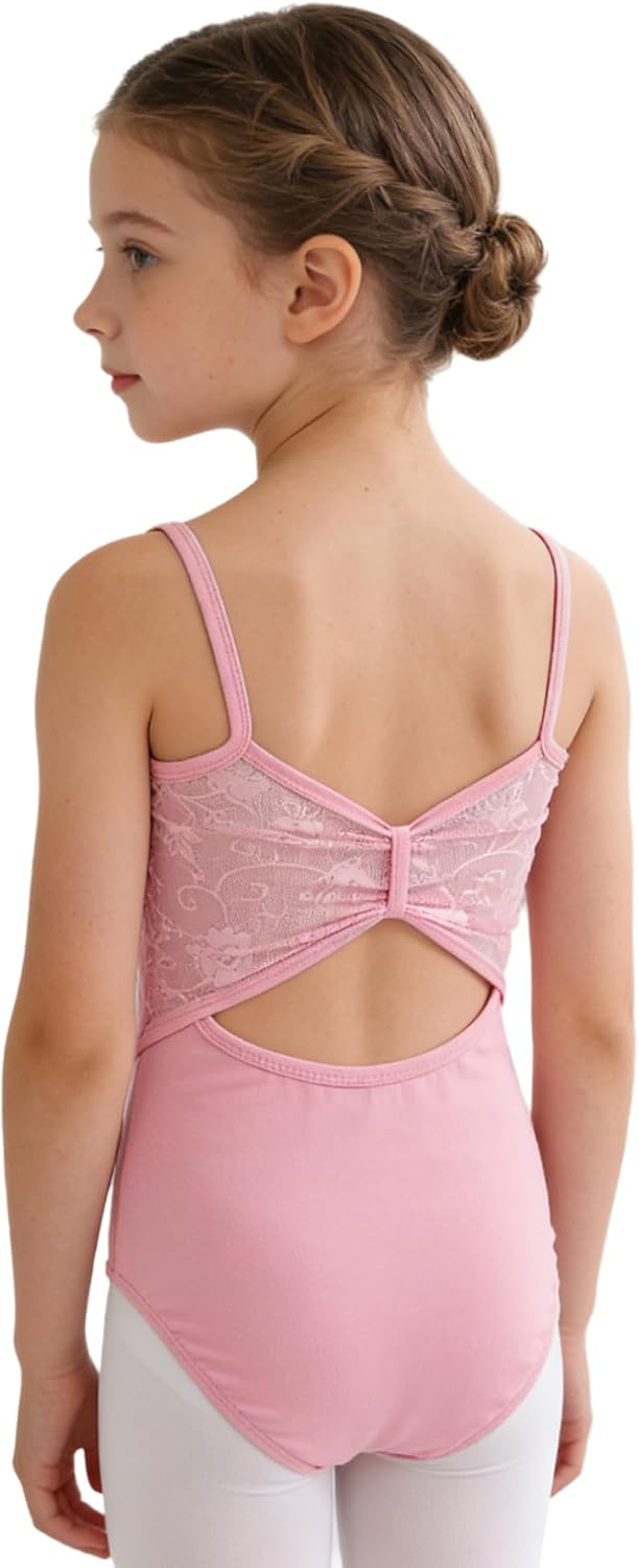 FEESHOW Girls Dance Leotard Lace Camisole Gymnastics Unitard Hollow Out Toddler Ballet Bodysuit for Training Recital