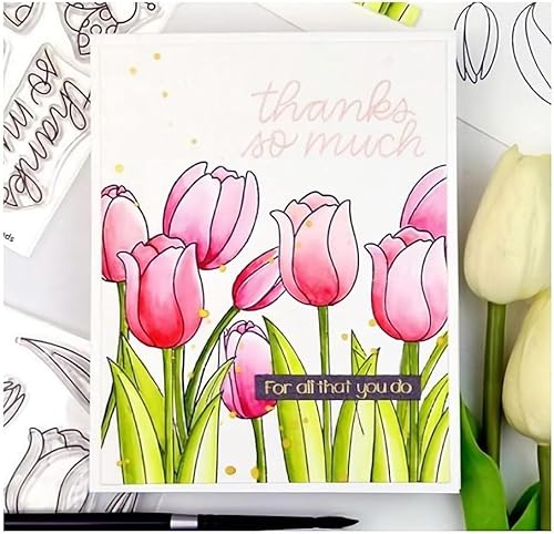 Miniatura 4 de Tulip - Juego de sellos y troqueles transparentes de silicona para hacer tarjetas, plantillas de corte para álbumes de recortes, álbum de fotos,