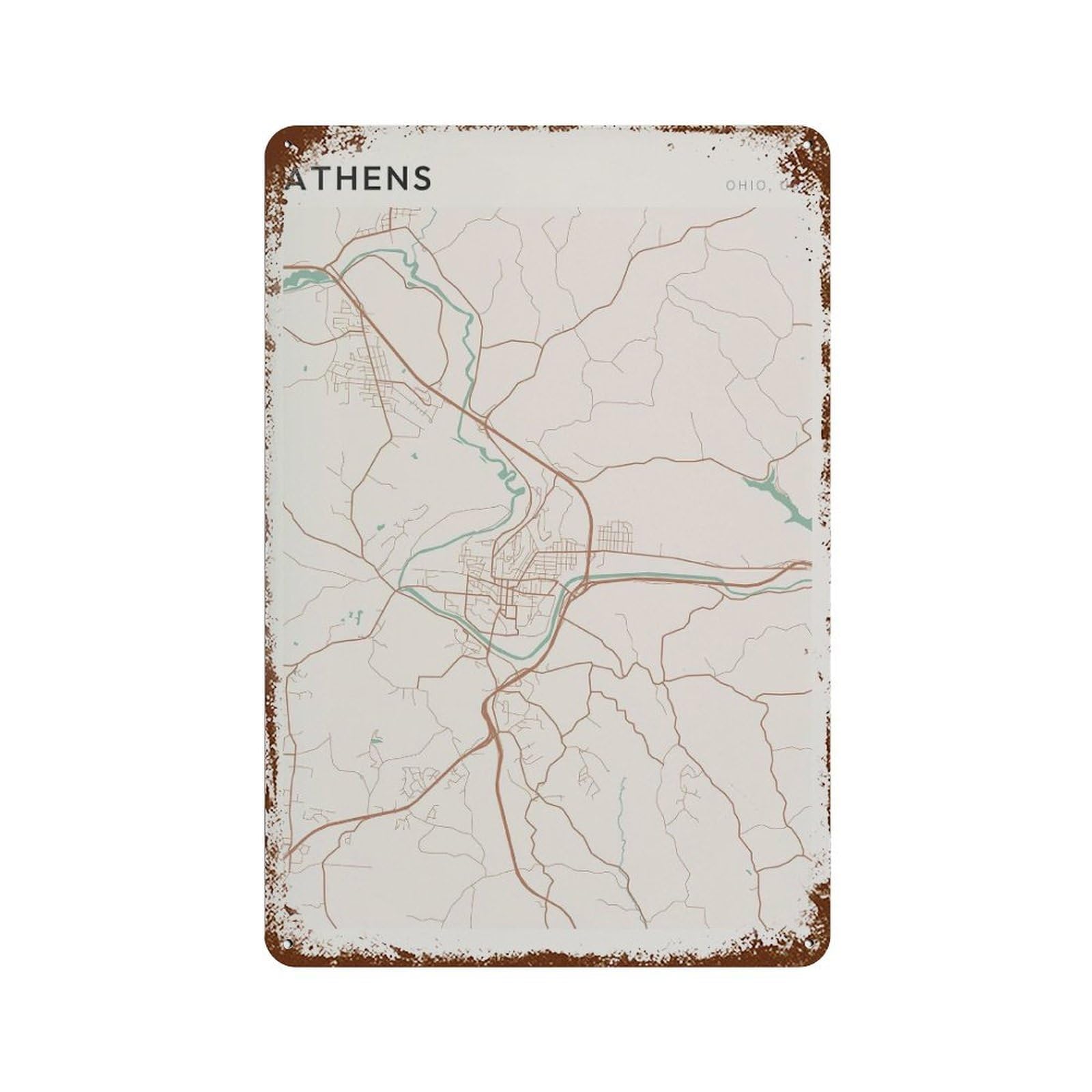 xiaoxiaoshen Athens Map Ohio Travel Gift Scandi (2) Wall Decor Art Metal Tin Poster Modern Home Decor Art Home Bar Shop Decorations Vintage Sign 30x20cm