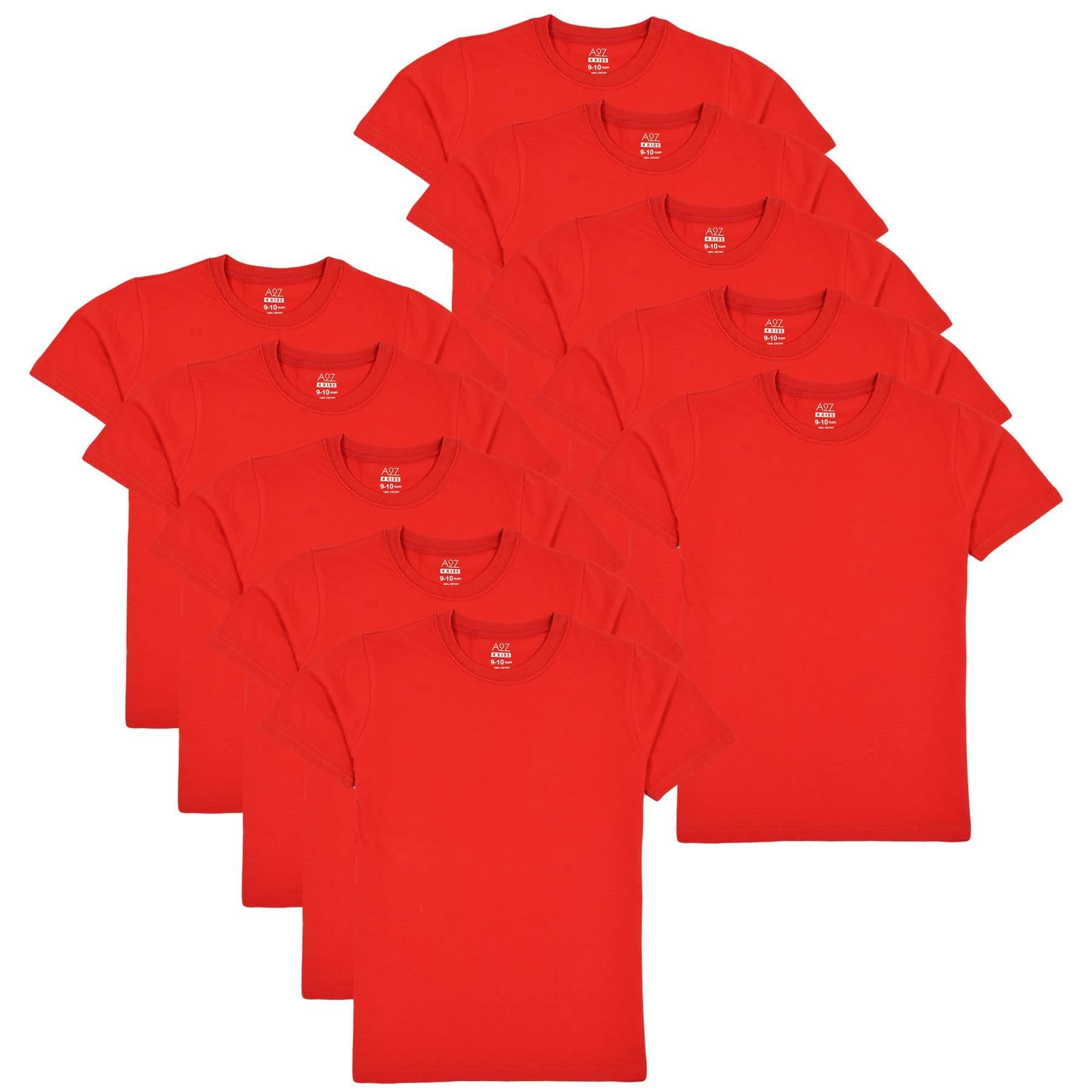 A2z 4 Kids Girls Red Pack Of 10 Kids Boys Plain T Shirt Soft Feel - T Shirt Pl 10 Pack 13