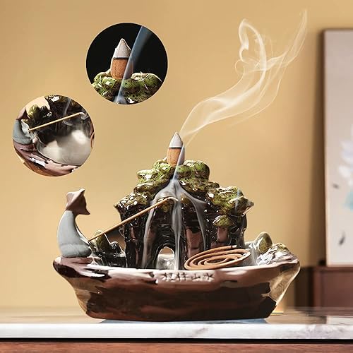 Miniatura 6 de YIYIBYUS Quemador de incienso de reflujo, quemador de cascada de incienso de cerámica, cono de soporte de incensario de humo