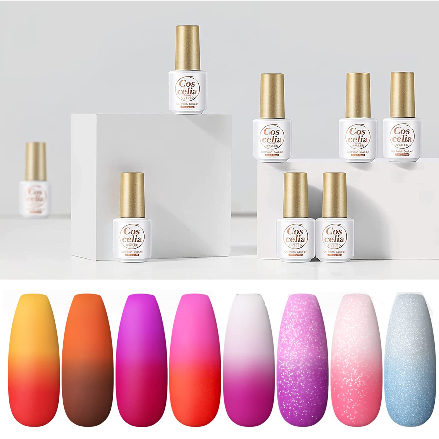 Coscelia Color Changing Gel Nail Polish Kit 8pcs Mood Changing