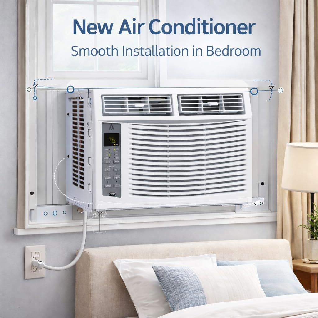6000 BTU Window Air Conditioner with WiFi, Window AC Unit Cools Up to 250 Sq. Ft., Energy Saving with Remote & App Control & Timer Function, Perfect for Small Rooms, Living Room, Office