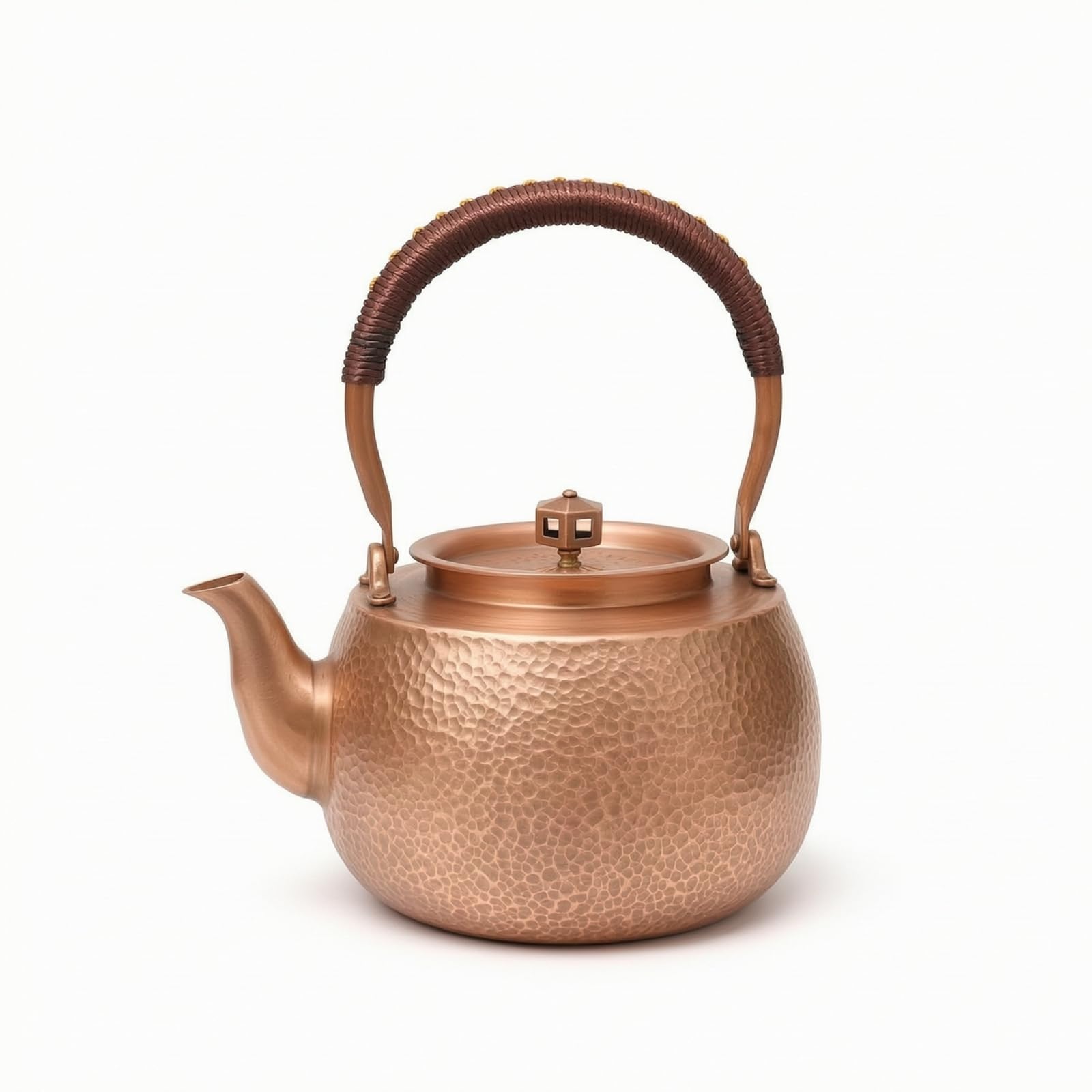 Tetera Cobre Martillado Hervidor Agua Cobre Artesanal Tetera con Asa para Aficionados Al Té Té, Coleccionistas, Cocina, Mesa, 860 Gramos, Martillado Estilo 6