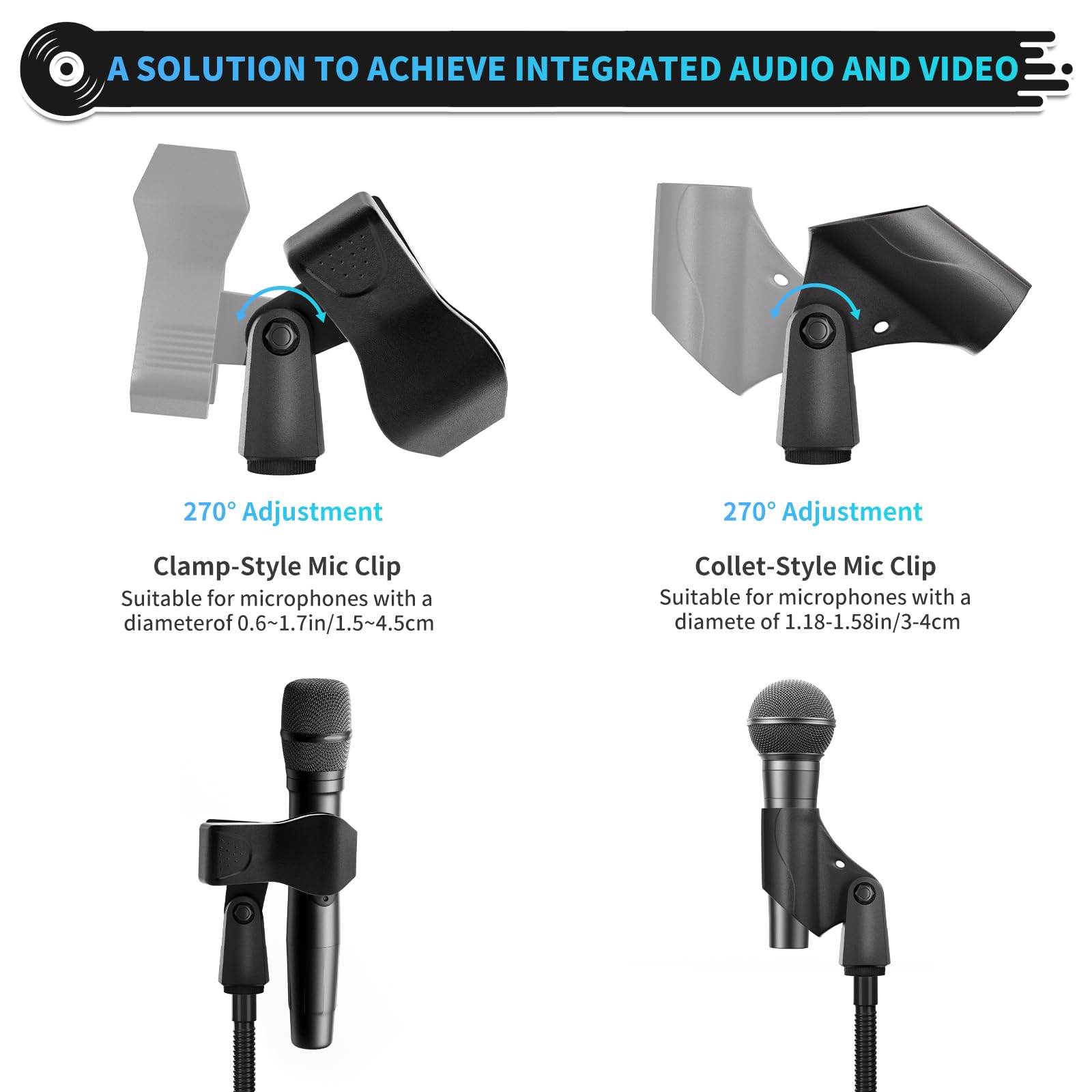 K KASONIC Pied de Microphone à Col de Cygne, Pied de Microphone Réglable avec 2 Supports pour Micro pour la Performance, Pied au Sol pour Micro pour le Chant, Activités de Plein Air
