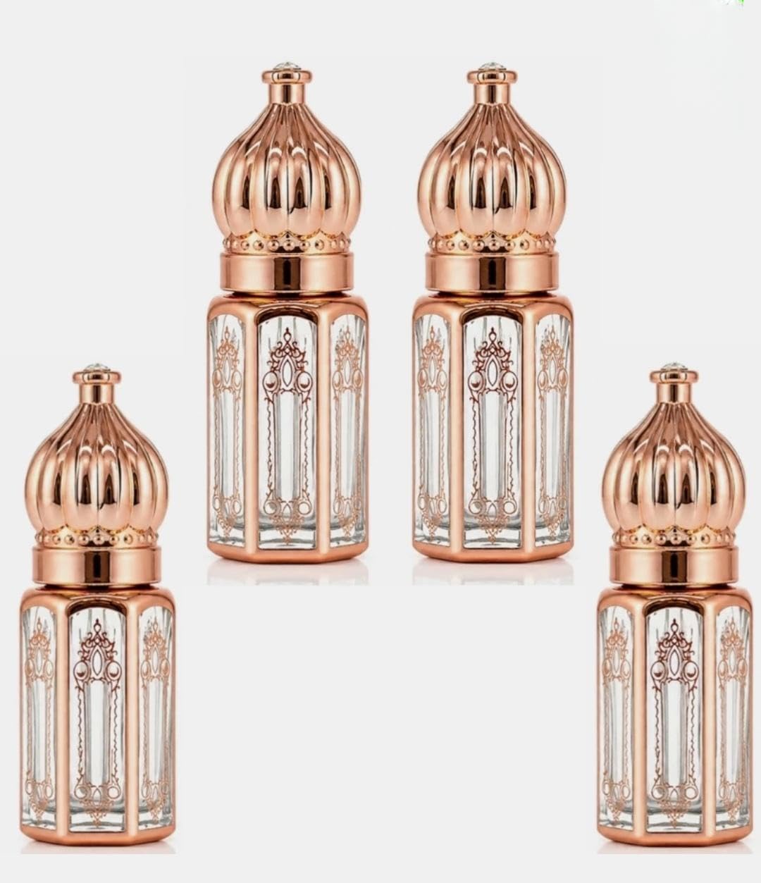 Fancy Empty Attar Bottle 6ml Octagonal Glass with Dipstick Pack of 3 | Rose Gold Cap, Antique Decorative Design, Leak Proof, Refillable, Travel Friendly-image-41