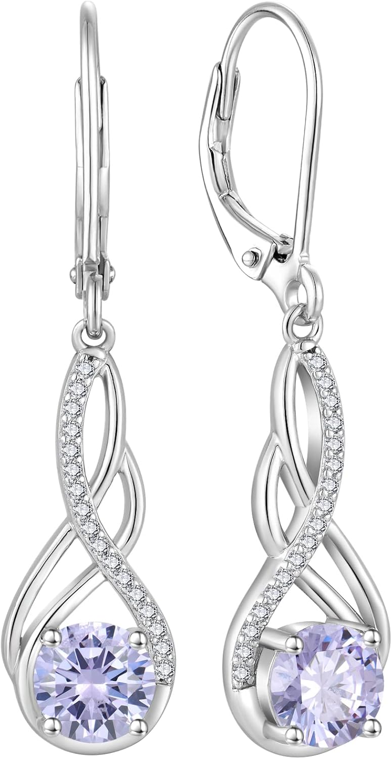 Infinity Leverback Dangle Drop Earrings for Women 925 Sterling Silver Birthstone Earrings Gemstone Jewelry Gifts for Women Wife Girlfriend Mother Daughter Her