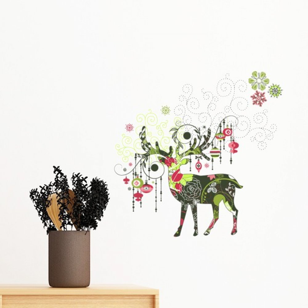 Flocon de neige lanterne cerf amovible mur autocollant art mural 30cm