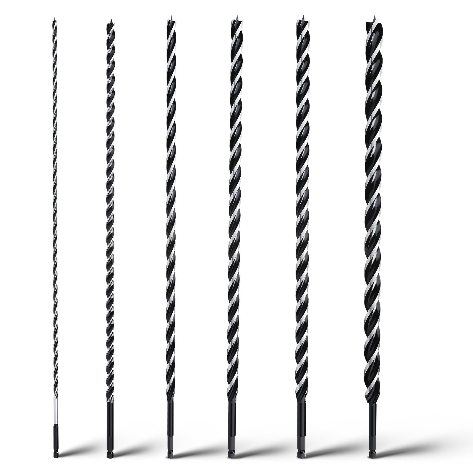 6 brocas de barrena de 24 pulgadas de largo para madera, vástago hexagonal de cambio rápido para madera blanda y dura, plástico, paneles de yeso y materiales compuestos (1/10.2 cm, 3/20.3 cm, 1/5.1 cm