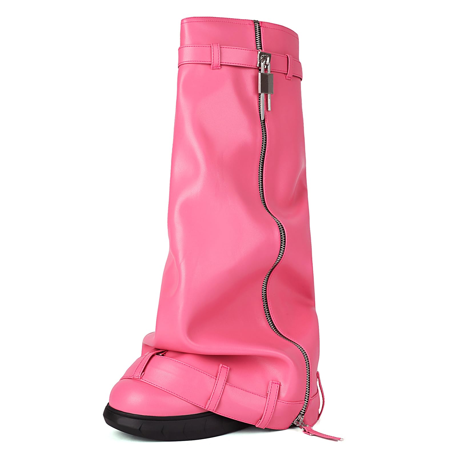 Fold Over Boots Slouch Block Heels Dressy Knee Boots
