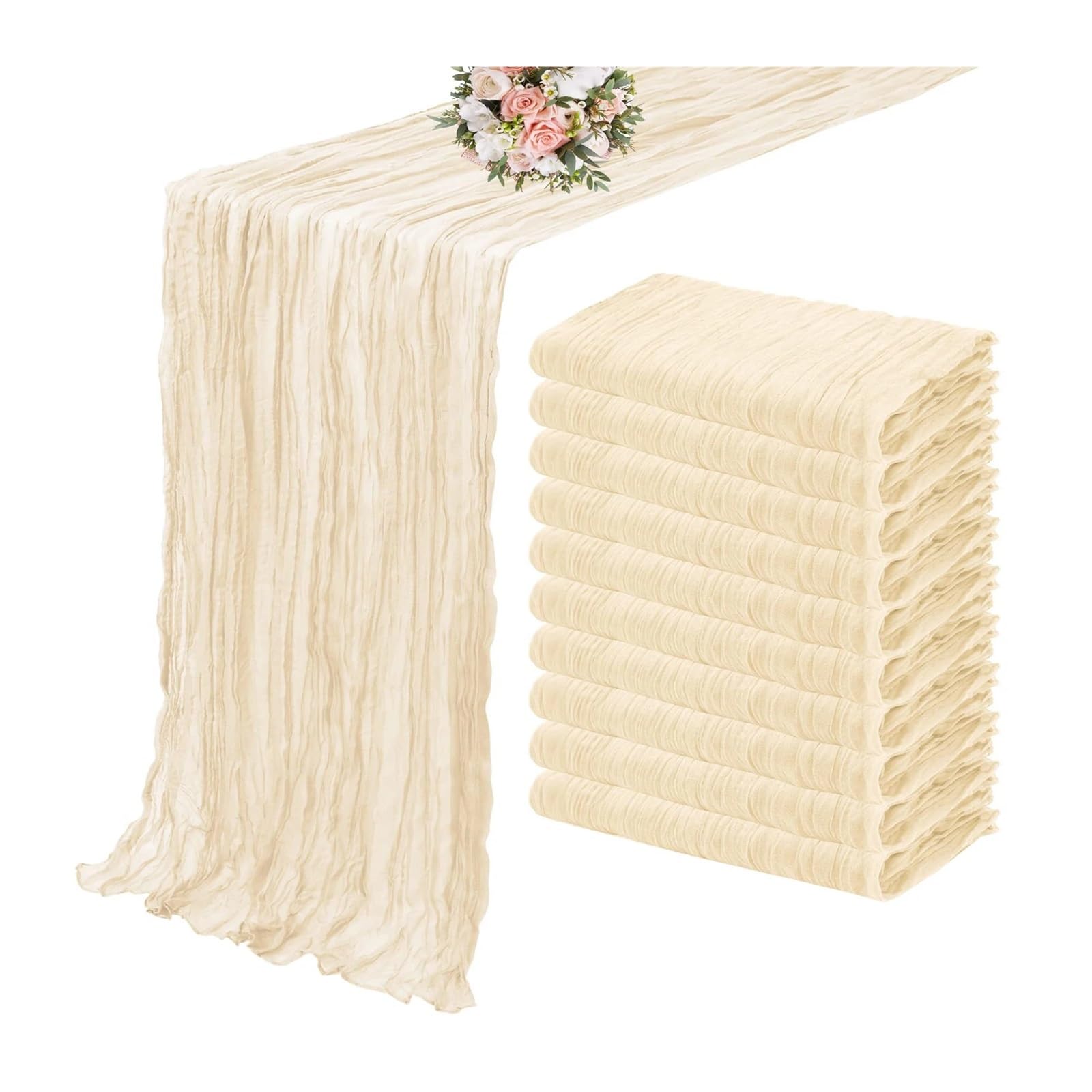 Chiffon Table Runner 10PCS Set Table Runner Setting Dining Wedding Party(White,10PCS 50x50cm napkin)