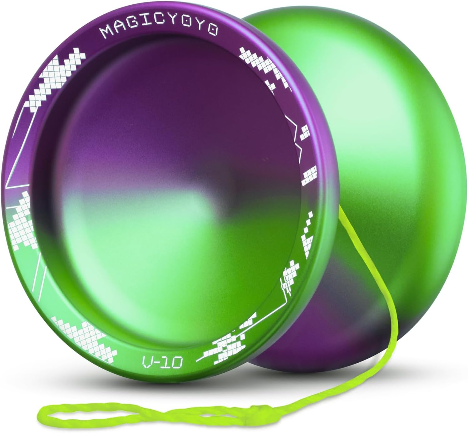INOVASHON Yoyo Professional Unresponsive Yoyo V10 - Pro Metal Yoyo for Kids Beginner and Advanced, Finger Spin Yo-yo Tricks with 12 Yoyo Strings + Yo Yo Storage Bag + Glove (Purple Green Gradient)