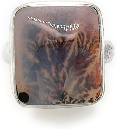 Miniatura 6 de Natural Scenic Dendritic Agate 925 Solid Sterling Silver Ring Size 7.25