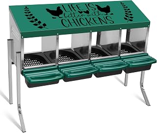 TGEYD 4-Hole Galvanized Chicken Nesting Box with Perch - Automatic Egg Collection for 4-16 Chickens