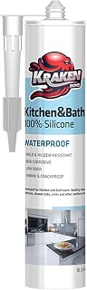 Kraken Bond 100% Clear Silicone Caulk - Waterproof & Low Odor Sealant for Kitchen and Bathroom, Bathtub, Shower, Sink | Anti Shrink Caulking | 10.1 Fl. Oz, 1 Pack