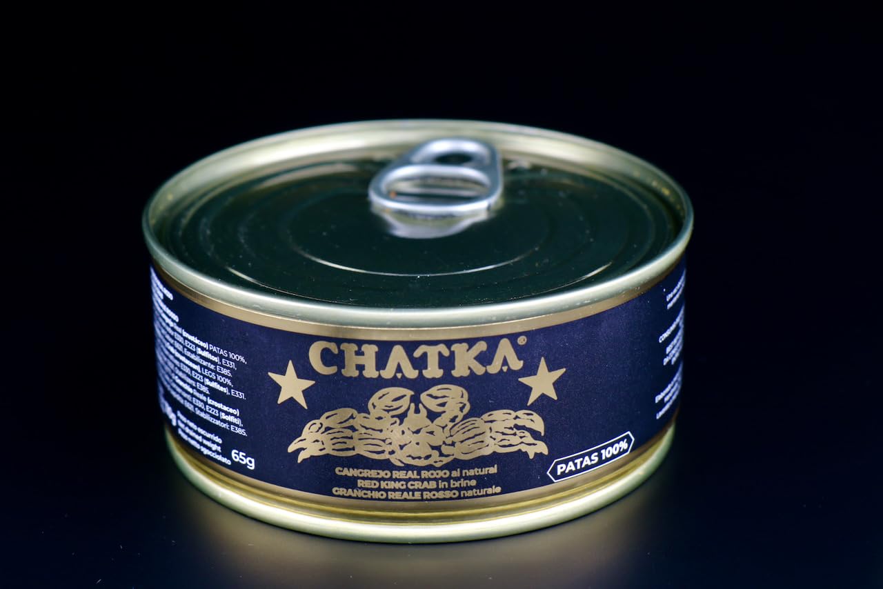 Chatka. Preserved in the traditional format with 100% red king crab legs, packaged in a jar to preserve the texture and qualities of the product. (65 gram)