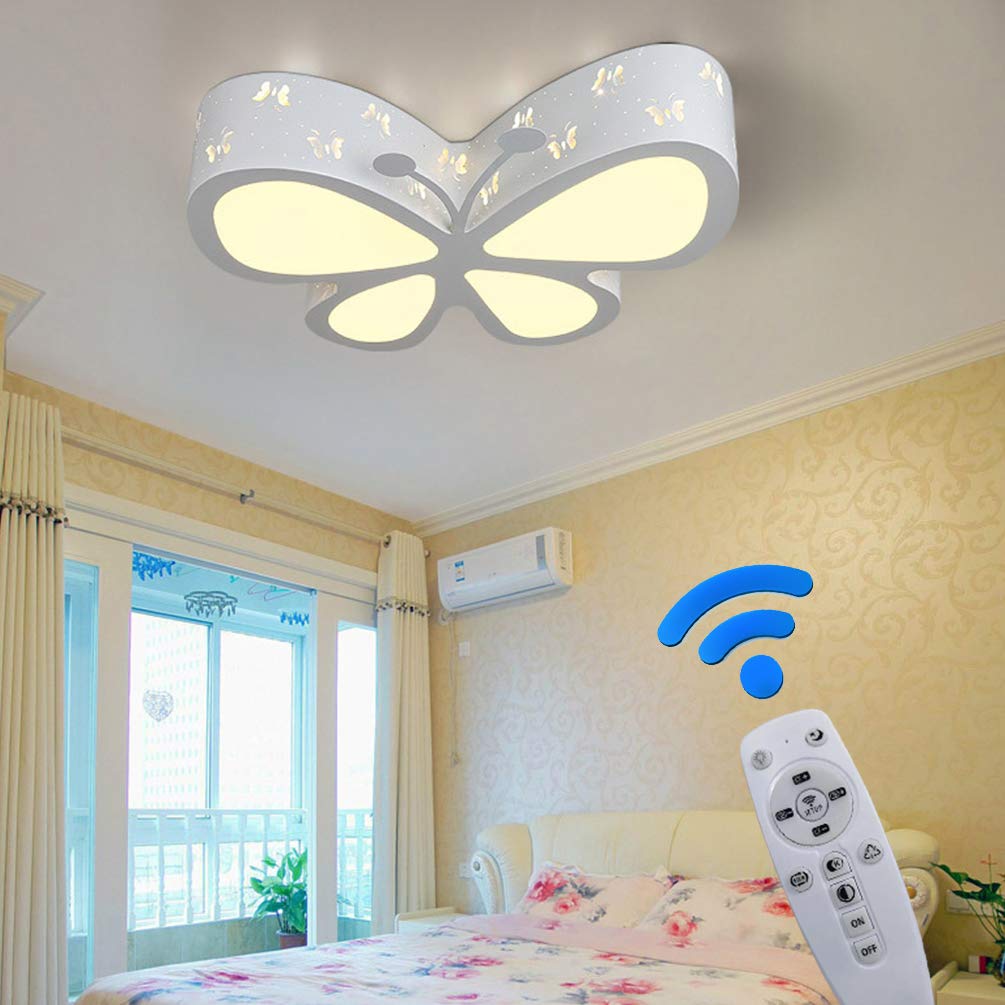 Dythwron Schmetterling Deckenlampe Fürs Kinderzimmer - 48cm LED Lampe Mit Fernbedienung & Nachtlicht