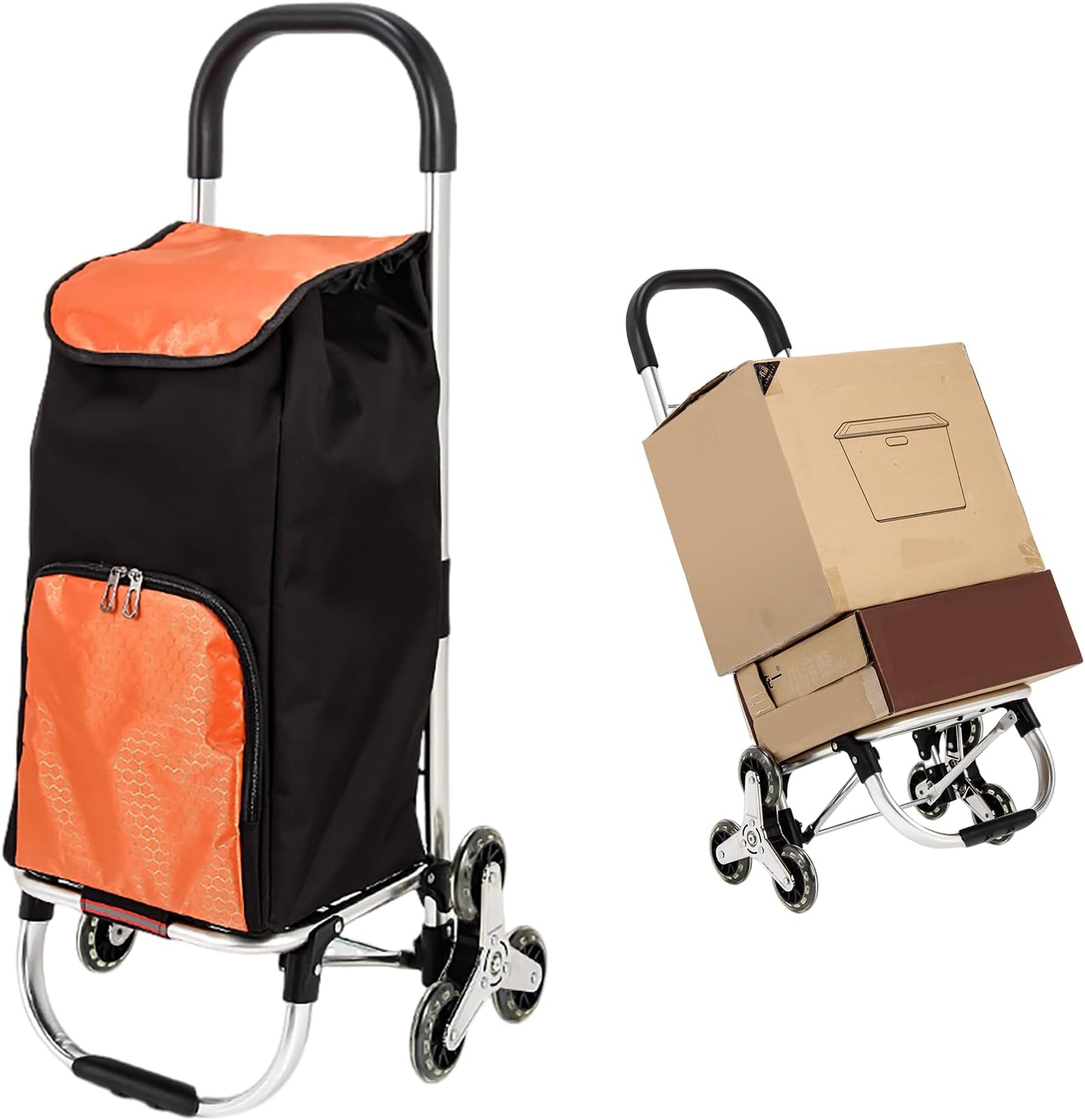 Trolley Foldable Shopping Cart with 6 Wheels 3 Wheels on Each Side 2 in 1 Market Stroller and Hand Truck Staircase Basket Trolley