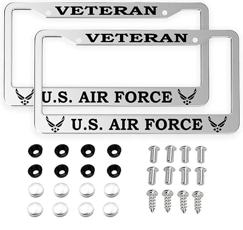 2Pcs for U.S. Air Force License Plate Frames – Silver Aluminum License Plate for Veteran United States Air Force –Veteran USAF License Plate Holder