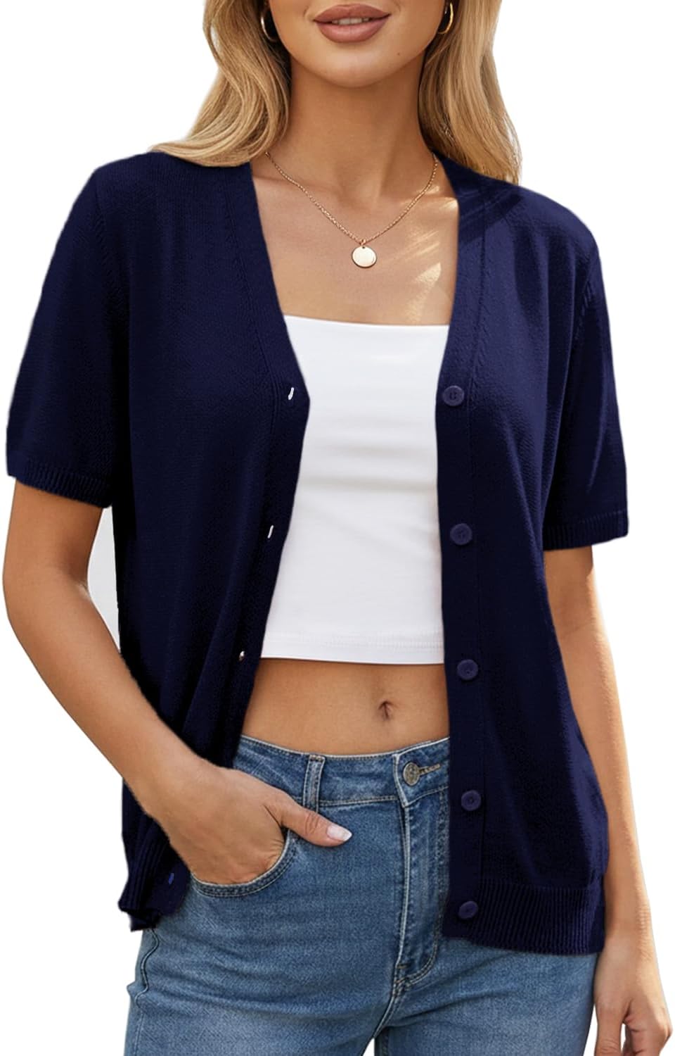 Yekaty Womens Lightweight Short Sleeve Cropped Cardigan Summer Button Down Sweater Knit Shrugs