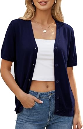 Yekaty Womens Lightweight Short Sleeve Cropped Cardigan Summer Button Down Sweater Knit Shrugs