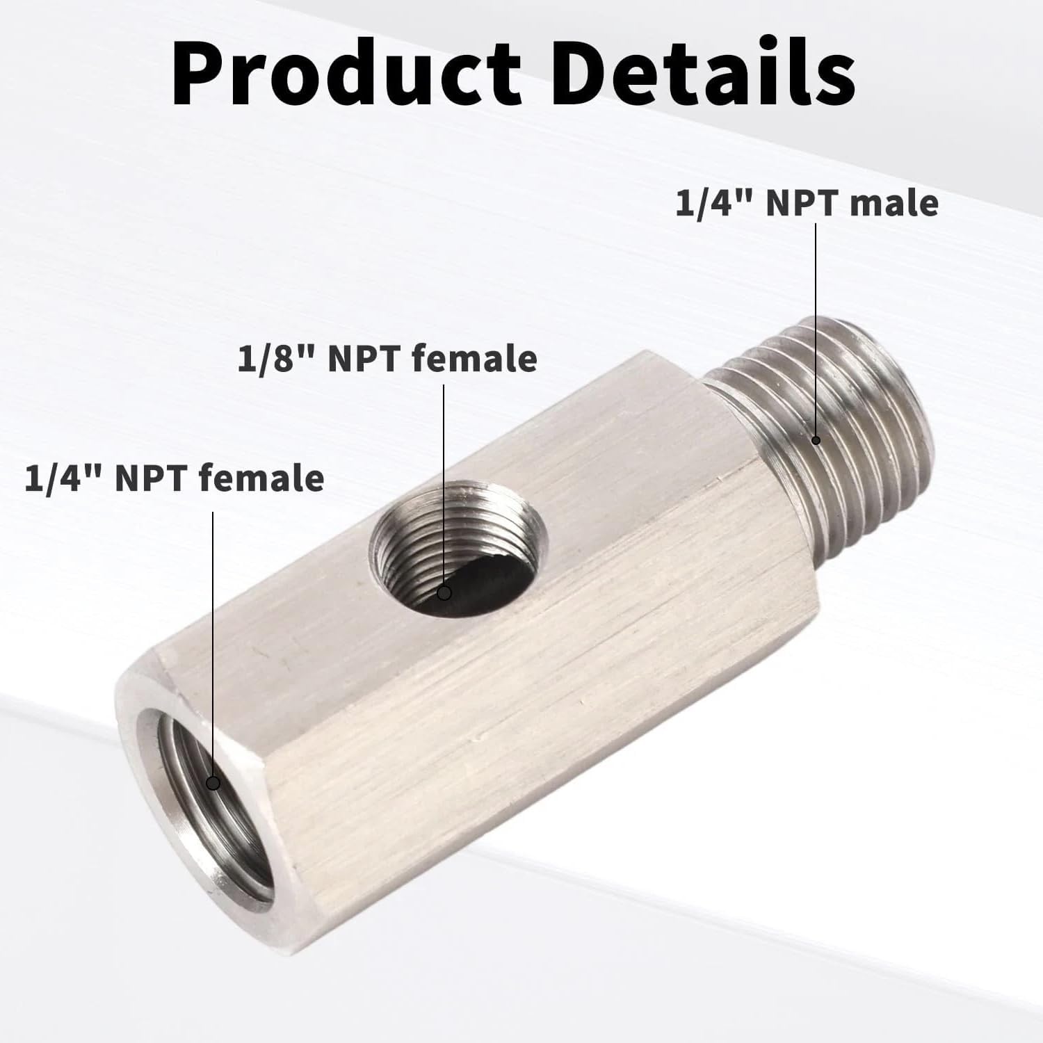 1/4 NPT Male x 1/4 NPT Female x 1/8 NPT Oil Pressure Sensor Tee adapter